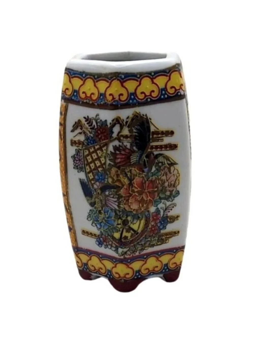 Satsuma Bud Vase Moriage Barrel Shaped Mini Porcelain Brush Pot Japan Vintage